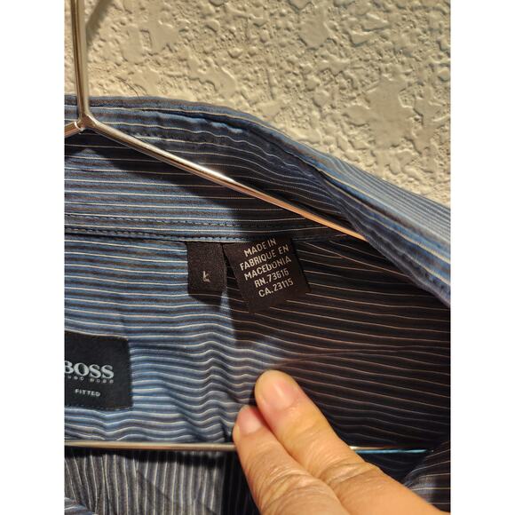 Hugo Boss Fitted Stripe Shirt Mens Large Business Casual Blue Cotton Blend 25 - Picture 2 of 6